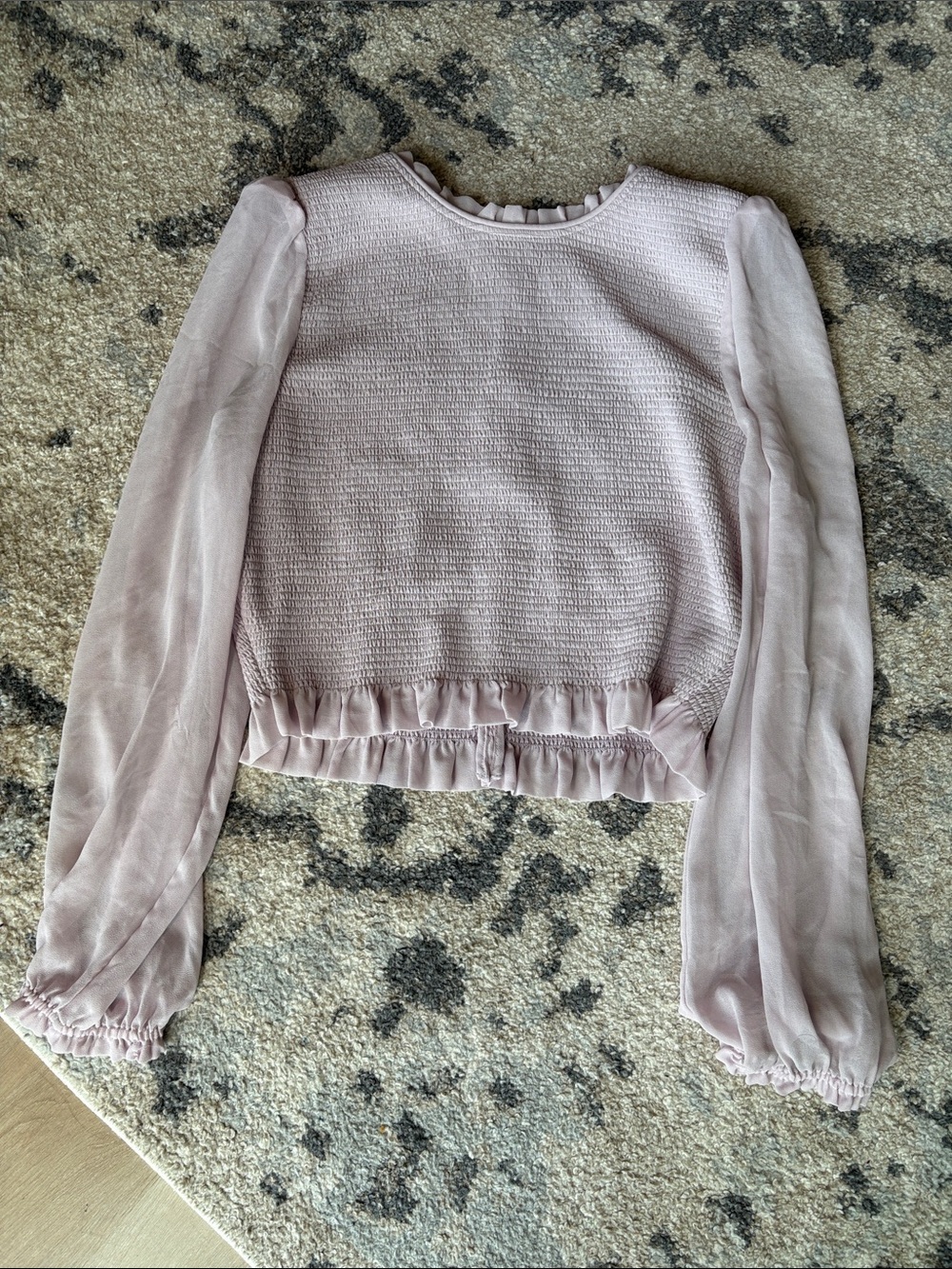 Aritzia/Wilfred Sheer-Sleeve Smocked Blouse in Lilac